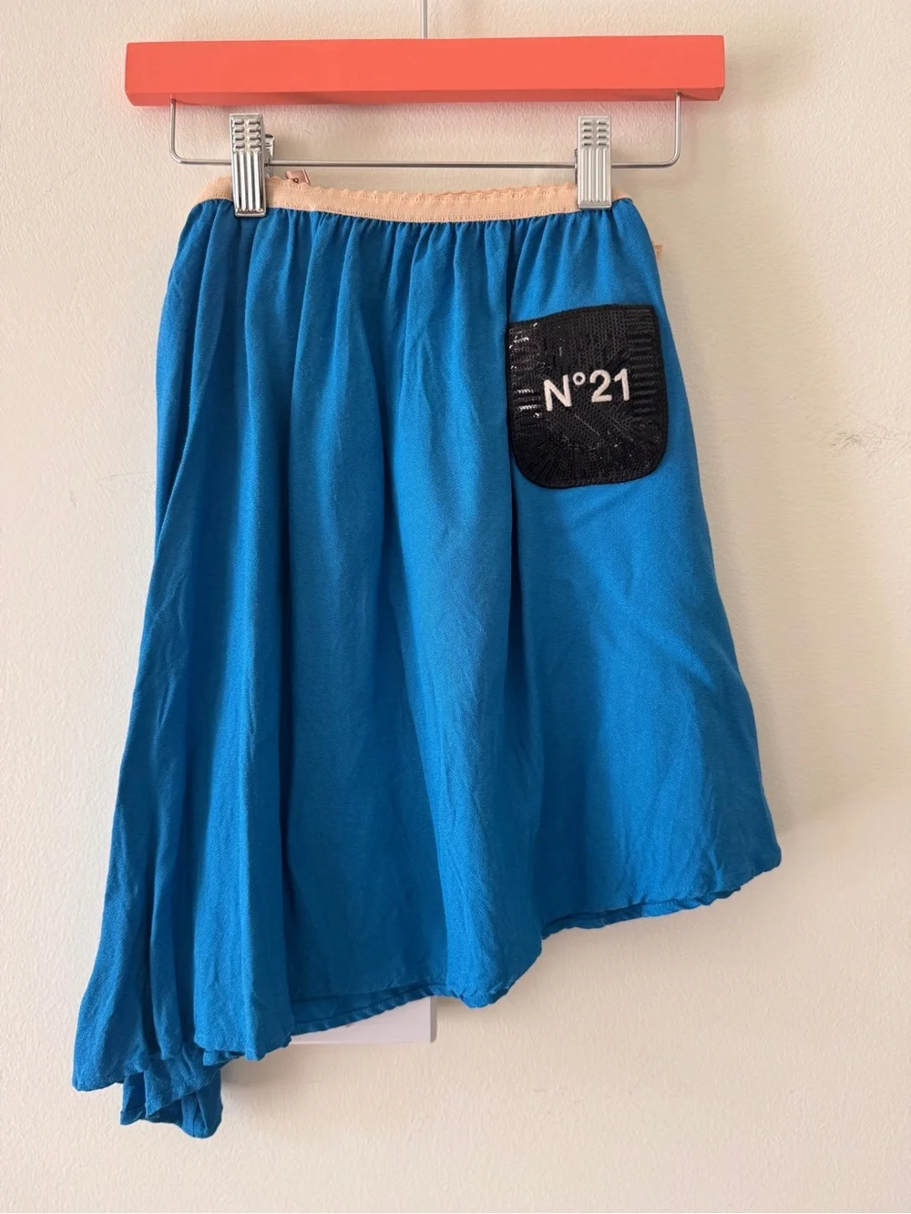 No. 21 Electric Blue Asymmetrical Skirt with Black Patch